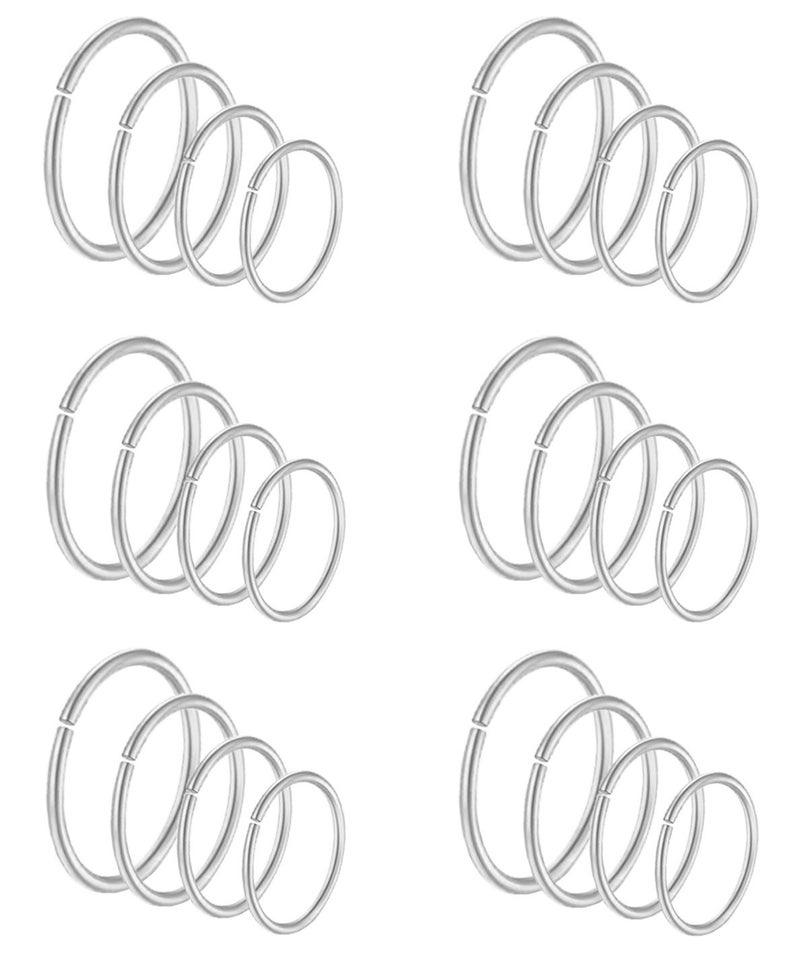 Masedy 24Pcs 20G 316L Stainless Steel Nose Rings Hoop Tragus Cartilage Helix Piercing Lip Septum Ring Silver Bendable - Image 1